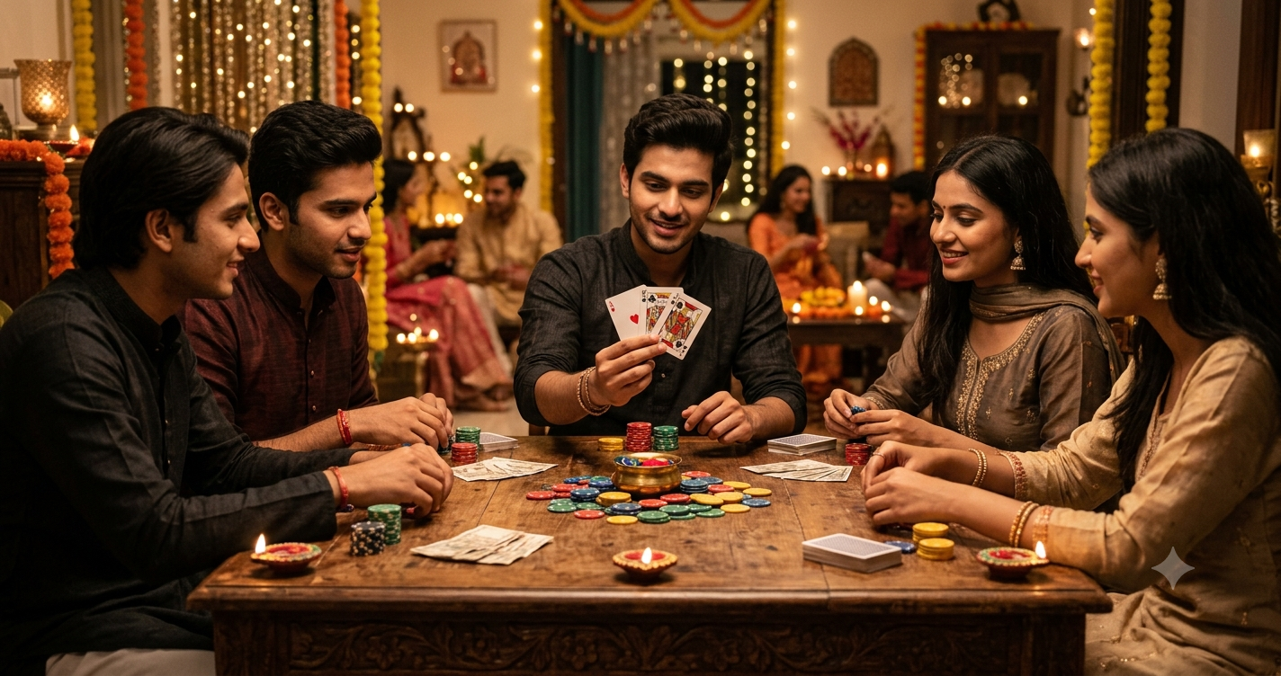 Teen Patti rules for beginners explained with players enjoying the classic Indian card game.