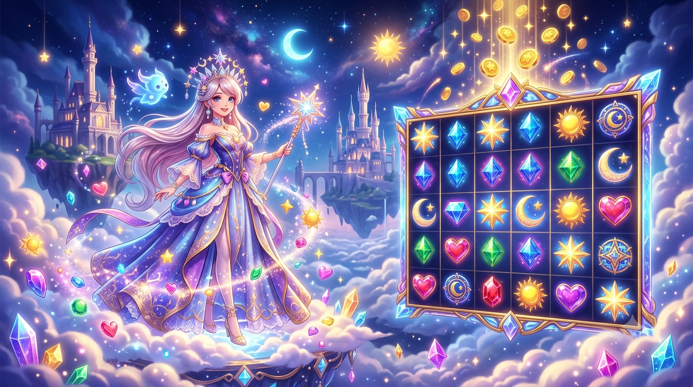 Fantasy celestial slot game illustration inspired by an anime princess and magical symbols Starlight Princess