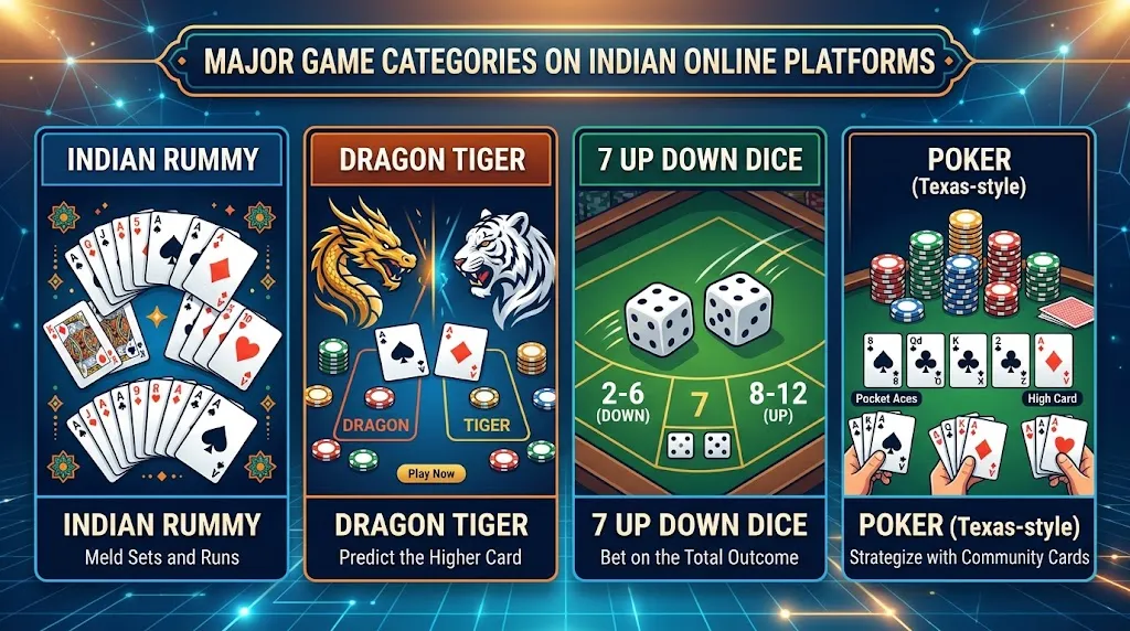 Other Teen Patti Stars games including Indian Rummy, Dragon Tiger, 7 Up Down and Poker