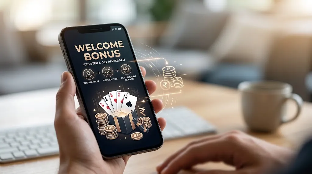 Teen Patti Stars welcome bonus concept showing new-player rewards and bonus coins
