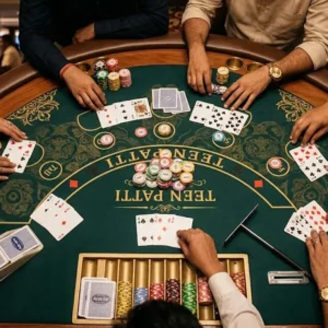 Teen Patti hands ranging from weak High Card to stronger combinations