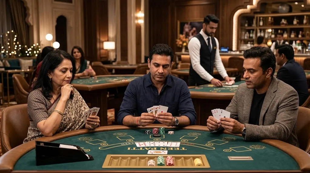Teen Patti casino guide 2026 showing players at a card table