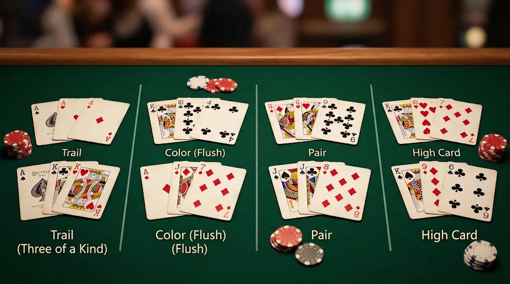 Teen Patti tie breaker examples for card rankings
