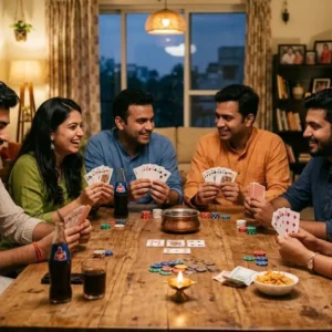 Friends enjoying a casual Teen Patti game together