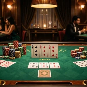 Teen Patti winning hand with casino chips representing payouts