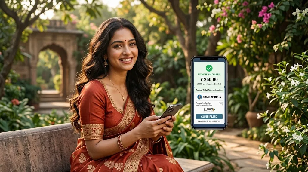 Teen Patti Stars UPI guide showing UPI payments on a smartphone in India
