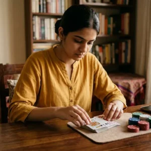Beginner Teen Patti session plan with cards and controlled chips