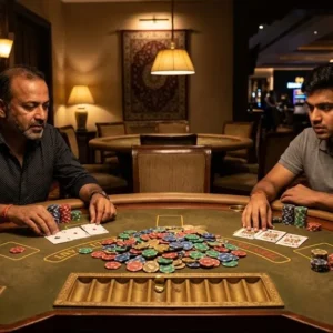 Two remaining Teen Patti players revealing their cards in the final show