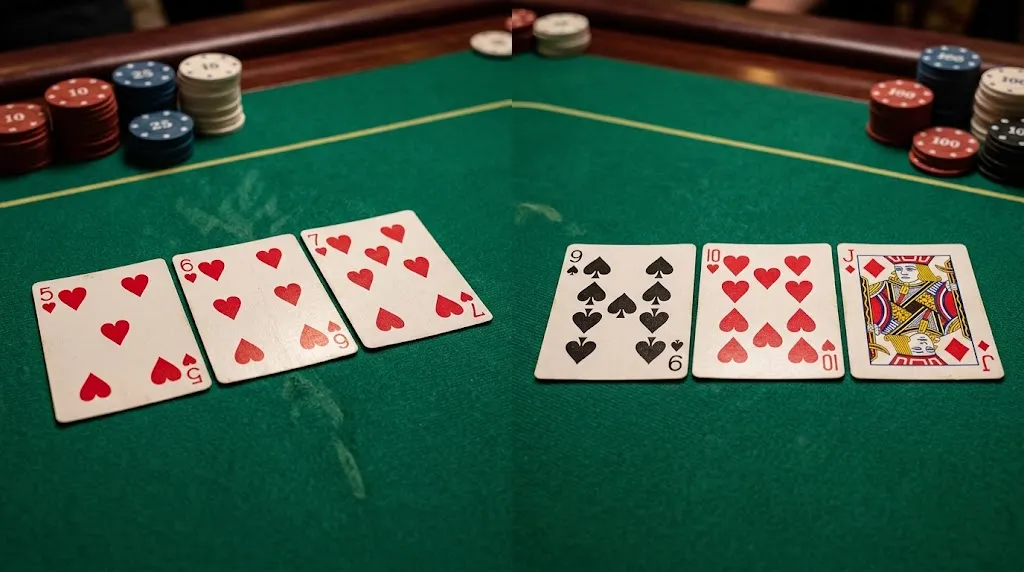 Teen Patti Pure Sequence and normal Sequence examples