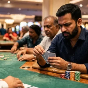 Teen Patti player deciding whether to play blind or seen