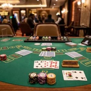 Teen Patti dealer table showing Muflis and other game terms