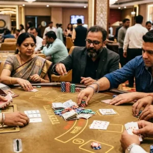 Teen Patti players using chaal raise and pack during a betting round