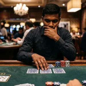 Teen Patti AK47 player choosing between blind and seen play
