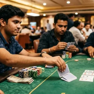 Teen Patti player folding a weak hand