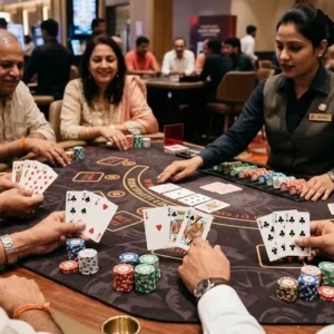 Teen Patti Casino 999 gameplay with face-down cards, a betting pot and casino chips