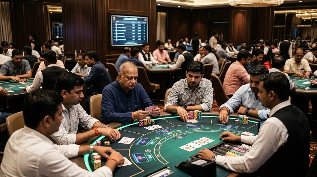 Teen Patti casino tournament with players competing for leaderboard positions